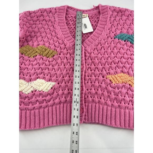 New In Cardigan Sweater Womens Pink Crochet Knit Y2K Grannycore Grandmacore New - Picture 7 of 11